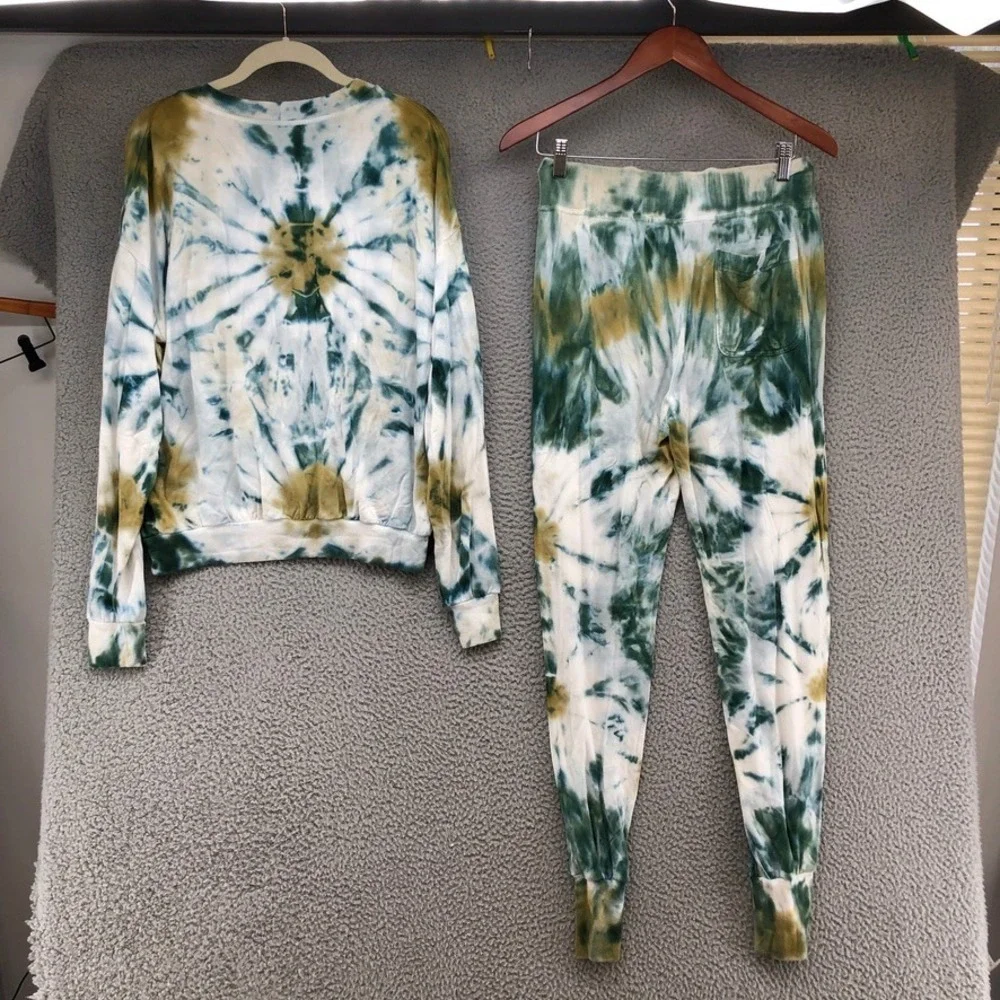 Young Fabulous & Broke Loungewear Set Womens M Green Tie Dye Jogger Sweatshirt